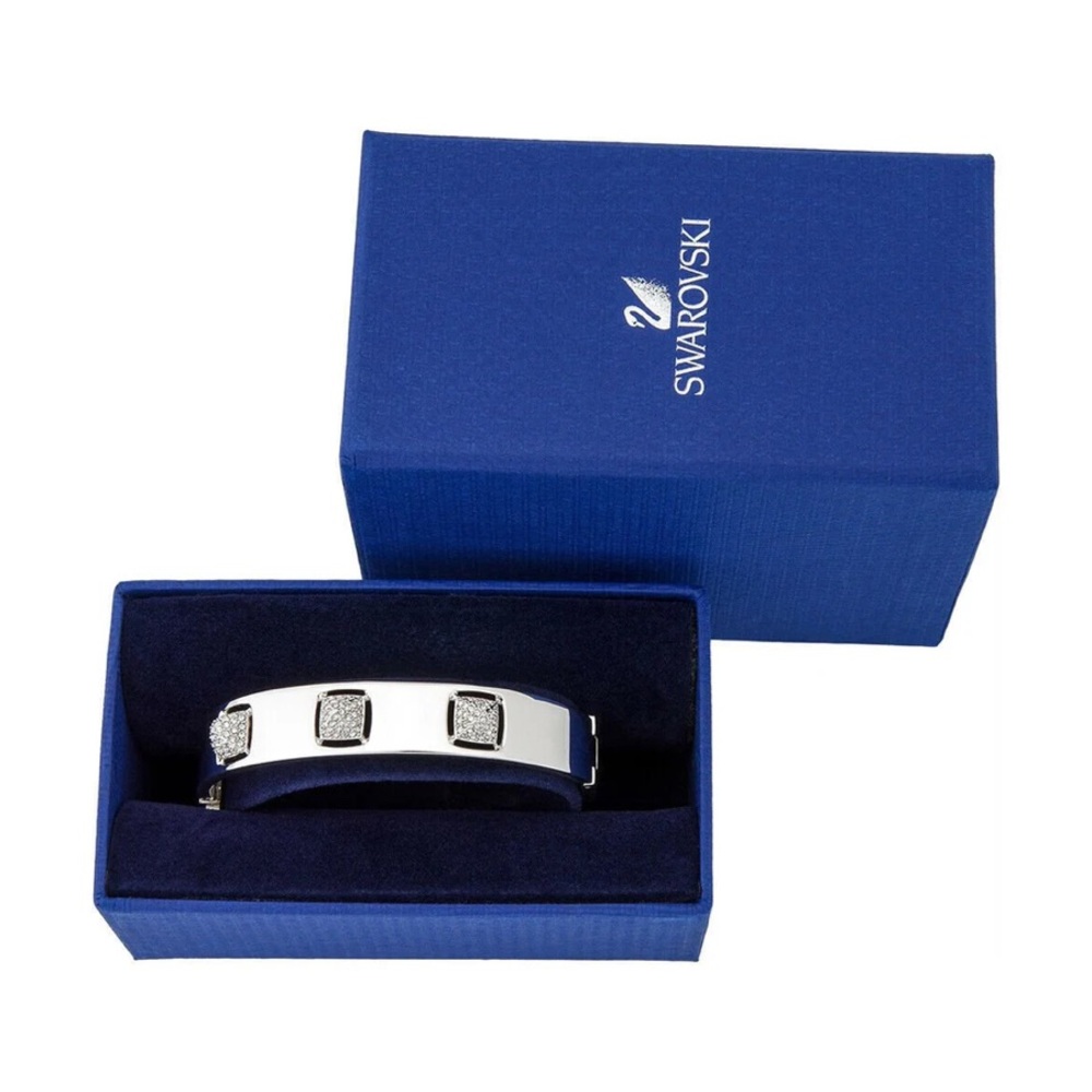 NEW: Swarovski Tactic Rhodium Plated Stainless Steel Crystal Pave Hinge Bangle